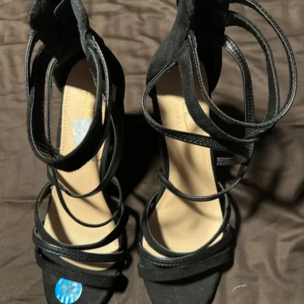Nicole Miller Women’s Black High Heels Faux Suede Strap High Heels Size 10 Mwob